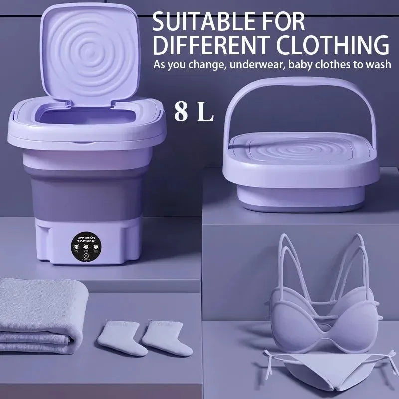 8L Portable Folding Mini Washing Machine with Spin Dryer – Compact Laundry Washer