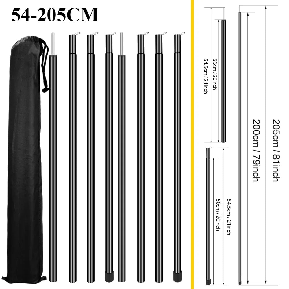 Telescopic Tent Poles Set of 2 Universal Adjustable Aluminium Camping Awning Poles Sun Sail Shelter Rods Tarp Tent Accessories