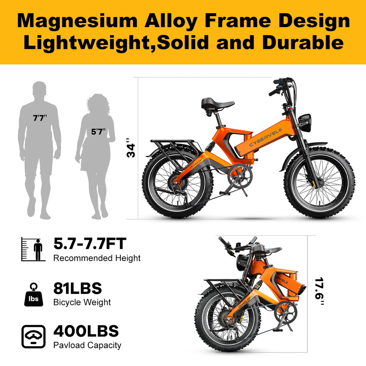 Cybervelo EK6 Folding Fat Tire Electric Bike – 2000W Peak Motor, 20" Wheels