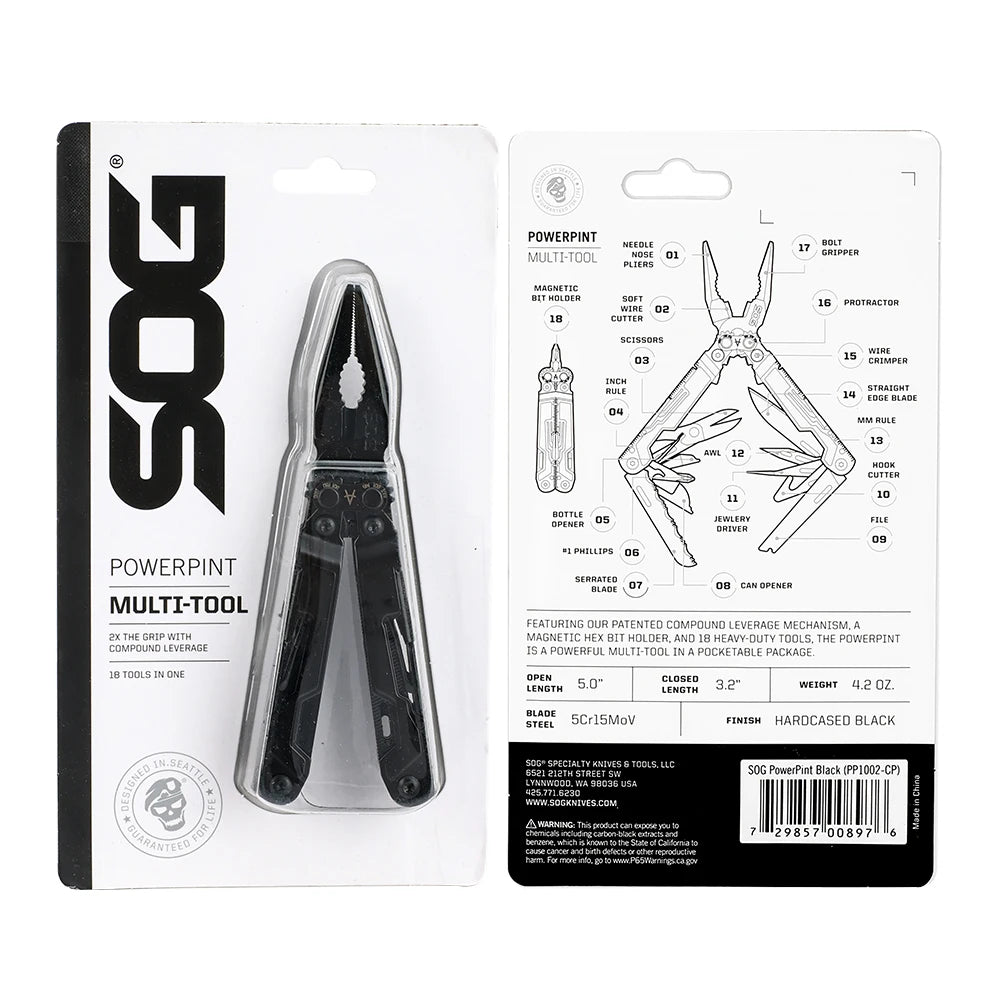 SOG PowerPint 18-in-1 Mini Multitool – Stainless Steel Pocket Pliers