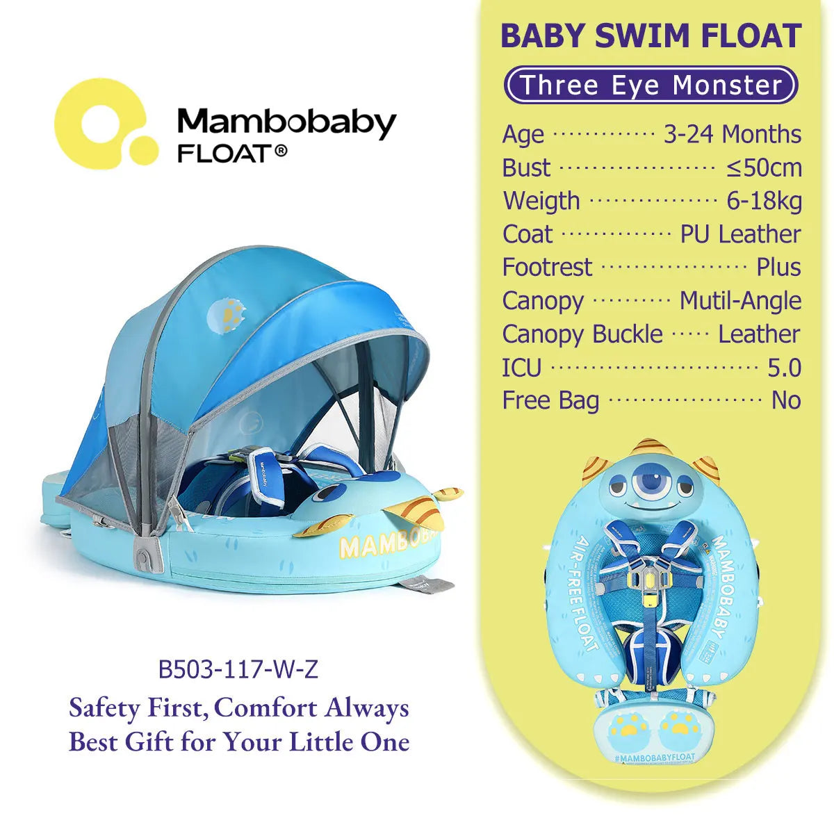 Mambobaby Baby Pool Float  For Infant Non-Inflatable Natation Buoy With Parasol