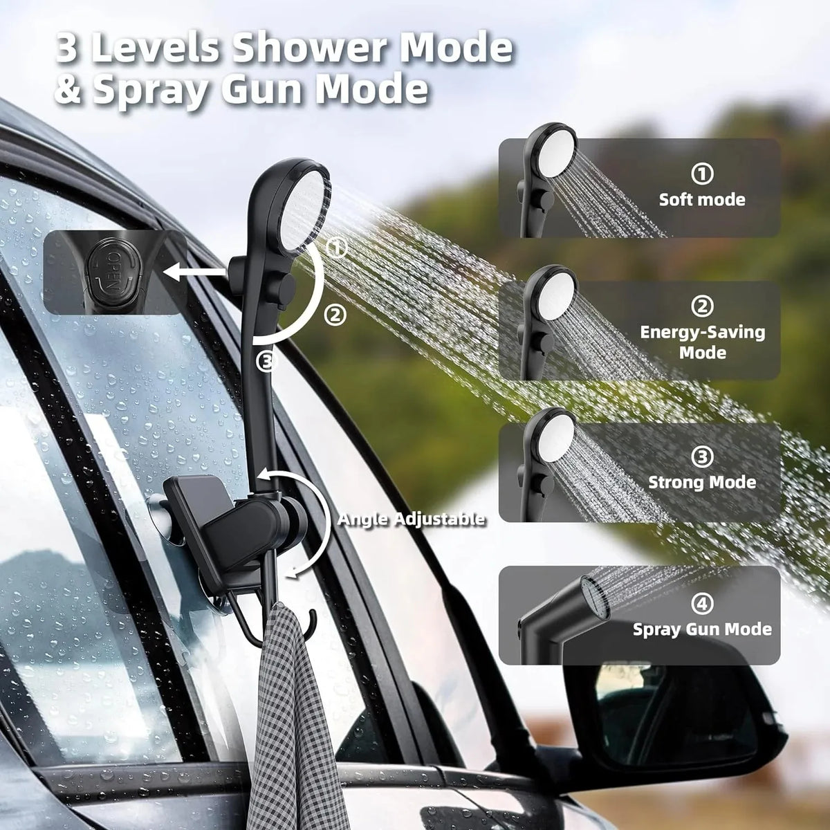 6000mAh Rechargeable Portable Camping Shower with 5-Gallon Bucket