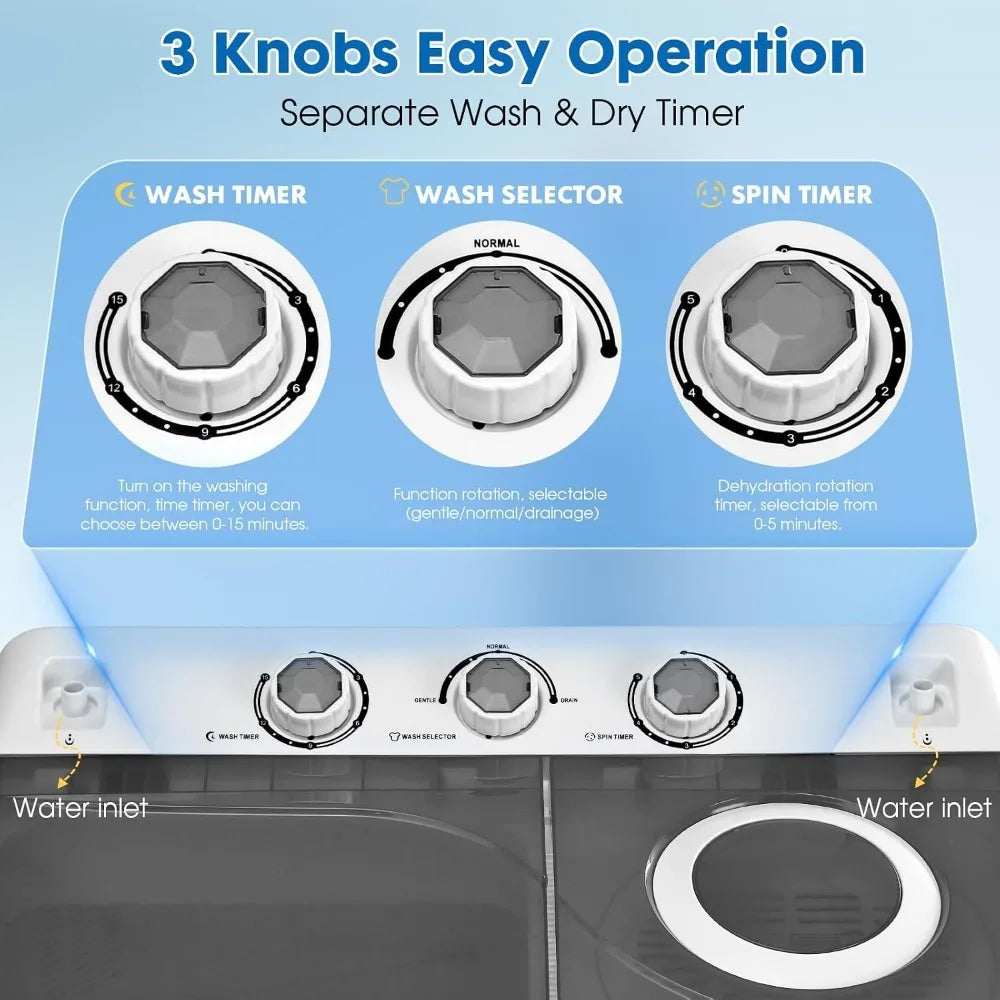 28 lb Portable Twin Tub Washing Machine with Spin Dryer & Drain Pump – Grey