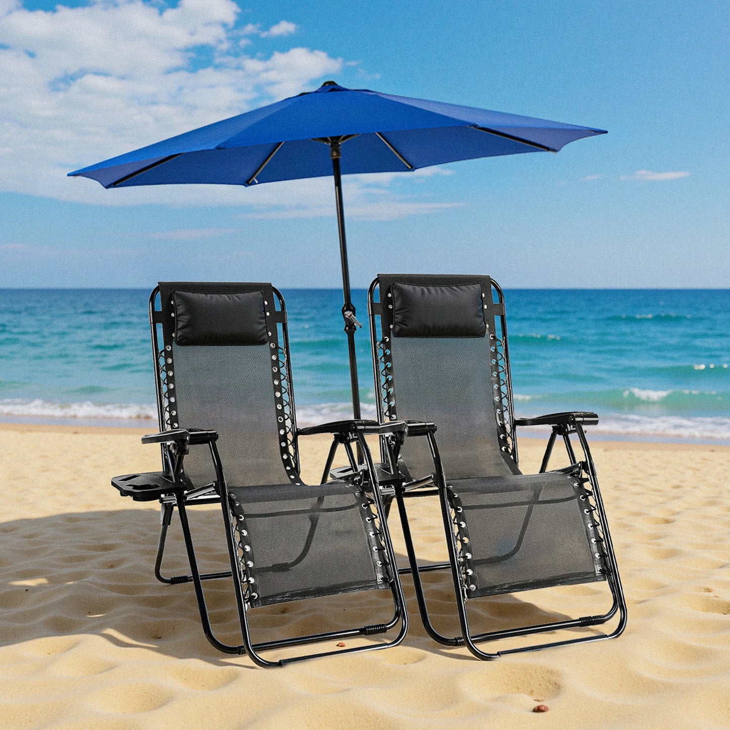 Zero Gravity Portable Recliner Camping Patio Outdoor Garden Lounge Chair with Cup Holder Trays