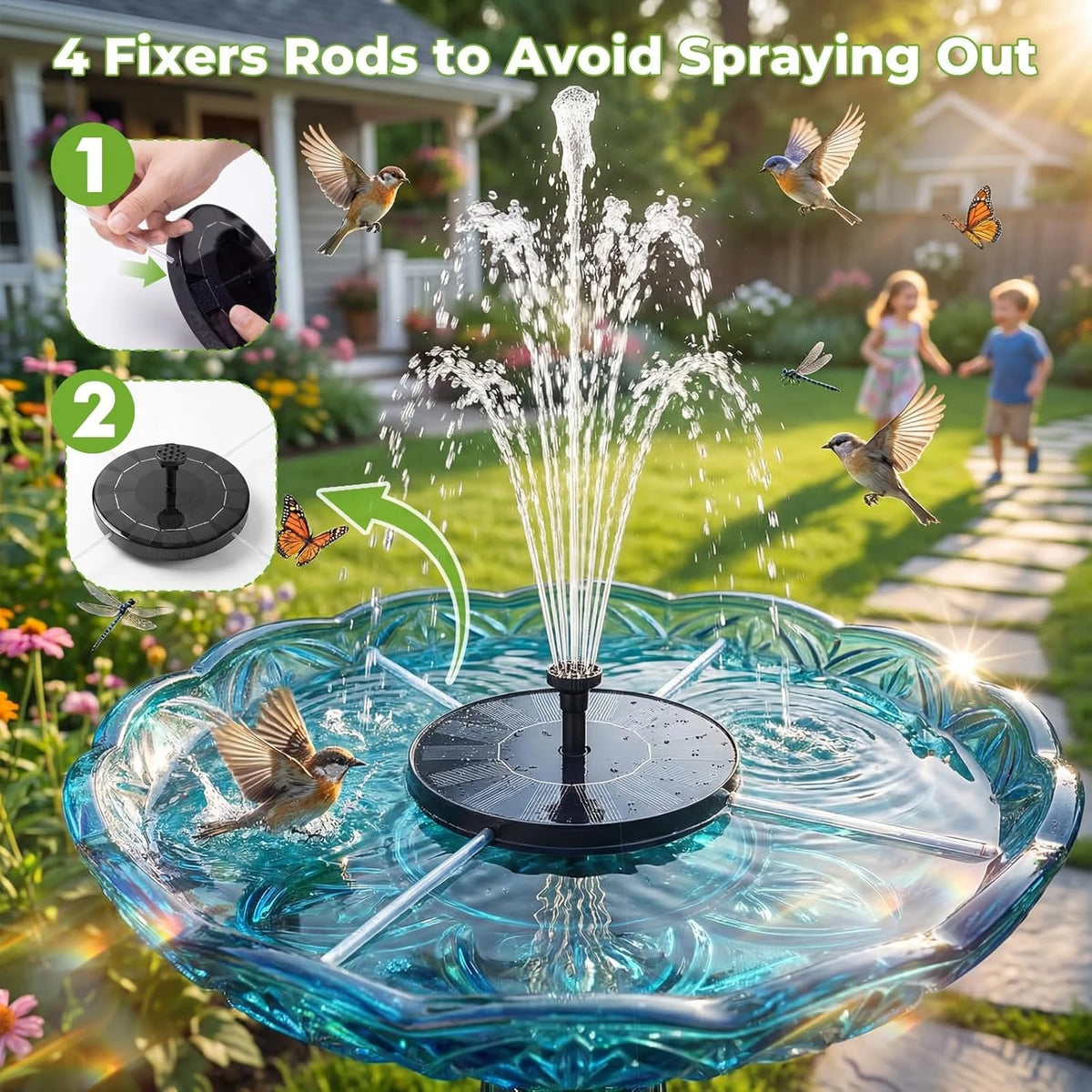  Floating Solar Fountain with 6 Nozzles & Stabilizers