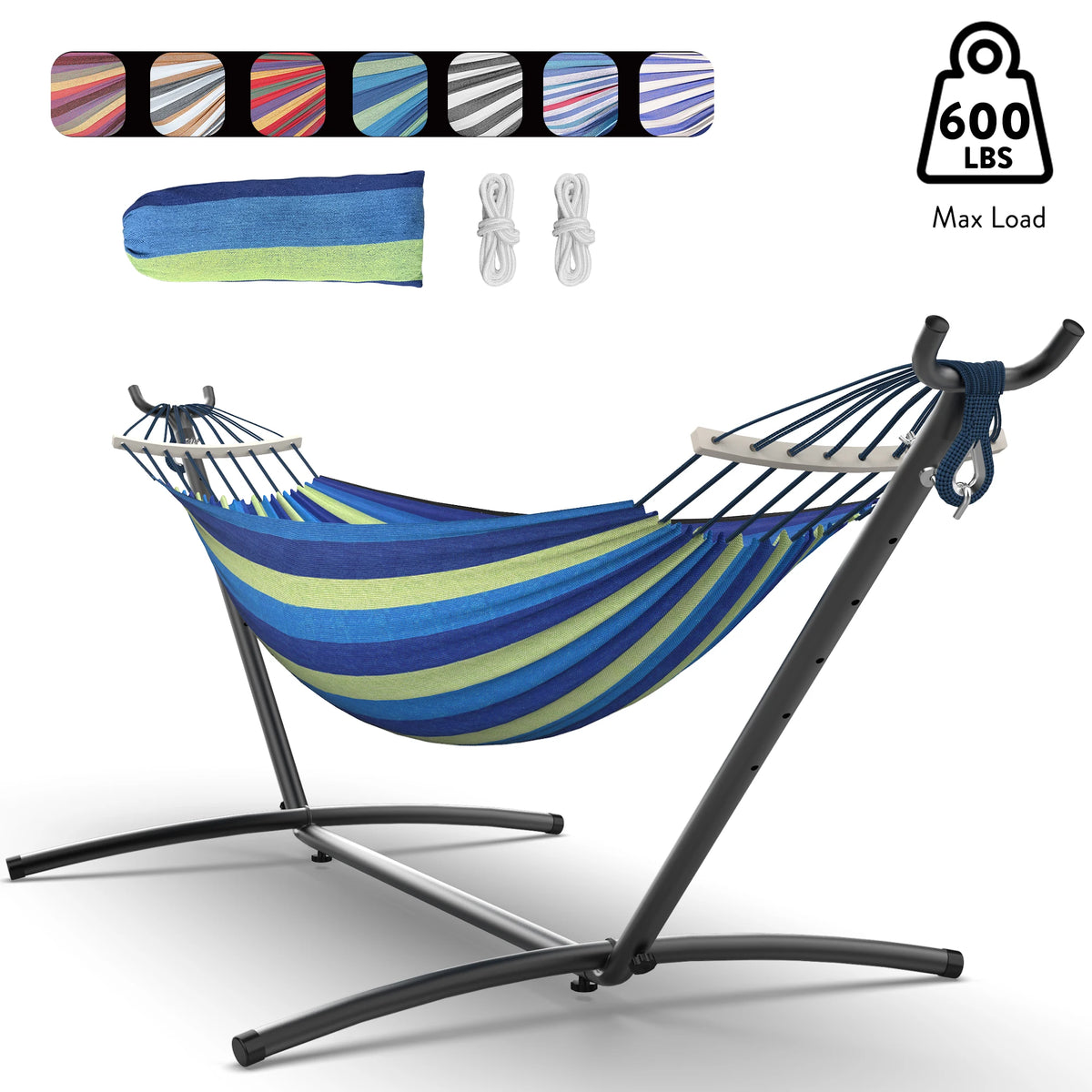 Adjustable Hammock with Stand & Storage Bag – 600 lb Capacity