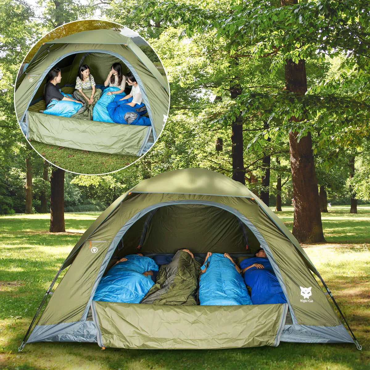 Night Cat 1–4 Person Lightweight Backpacking Tent with Rainfly & 2 Doors