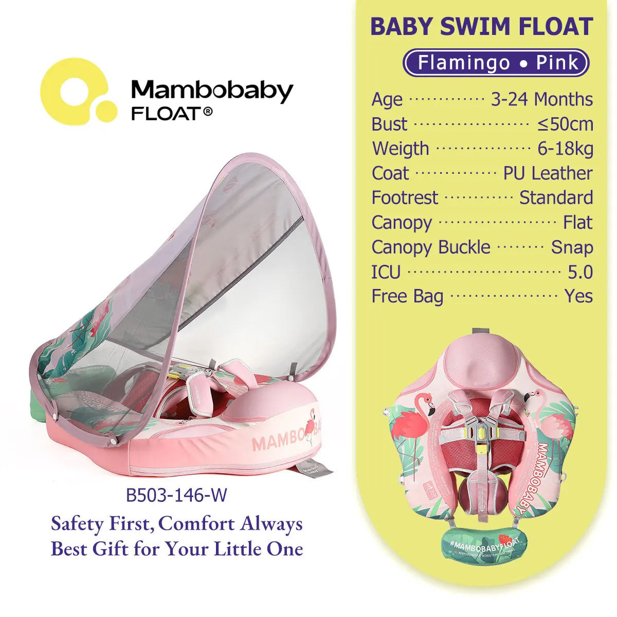 Mambobaby Baby Pool Float  For Infant Non-Inflatable Natation Buoy With Parasol