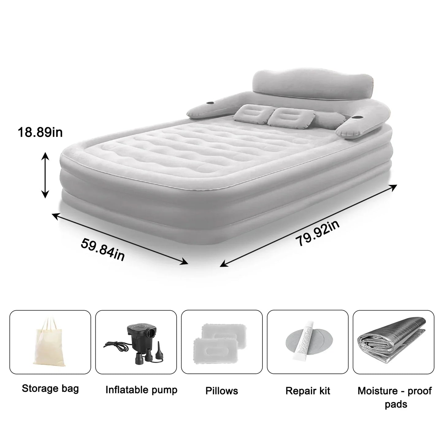 2 Person Built-In Pump Camping Mattress PVC Automatic Inflatable Indoor Outdoor