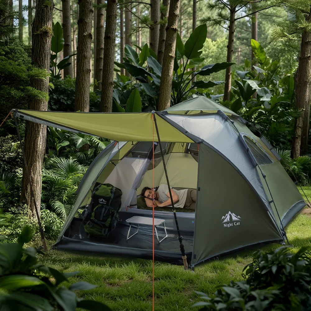 Night Cat 2–3 Person Instant Pop-Up Tent with Porch, Rainfly & Footprint