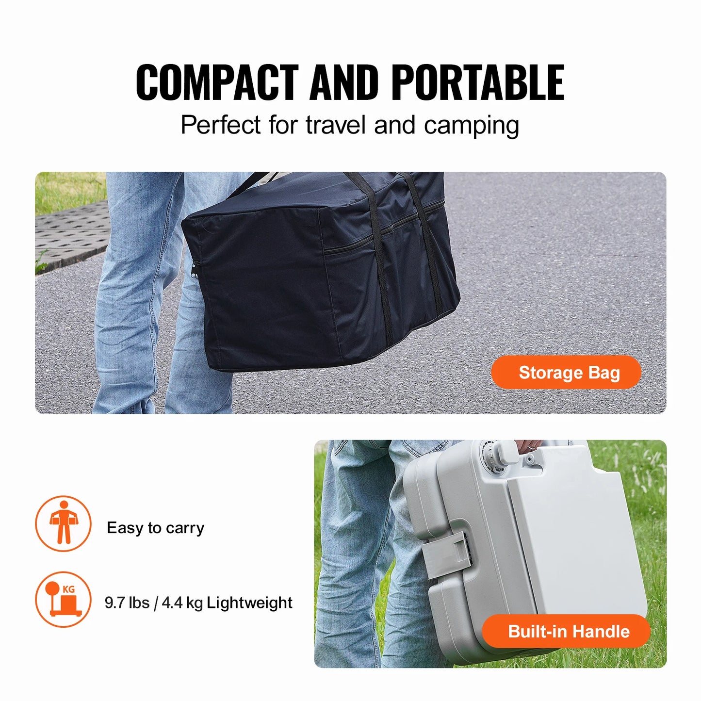 Portable Toilet for Camping Push-Button Pressurized Flush