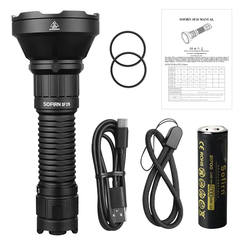 Sofirn SF26 2000LM Rechargeable Long-Range LED Flashlight – USB-C 21700
