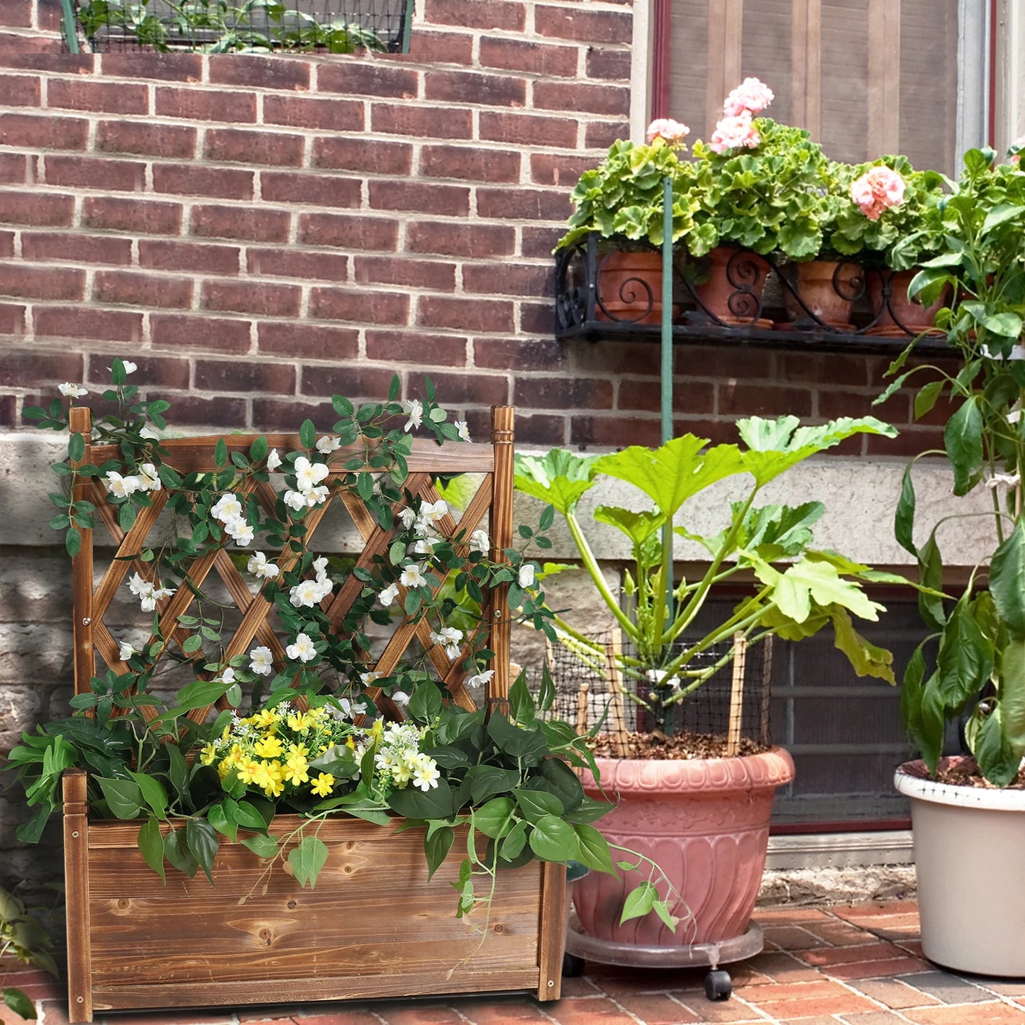 Raised Garden Bed, Wooden Planter Box with Trellis, Vegetable Grow Bed, Support Patio Lattice