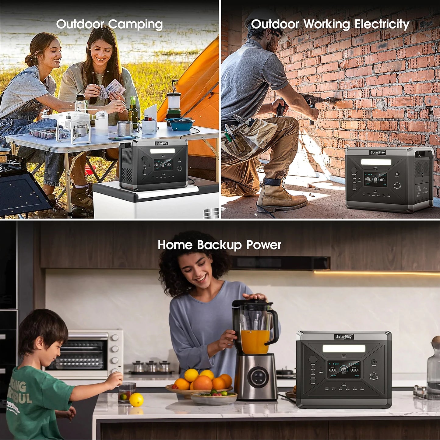 SOLARPLAY Q2501 Portable Power Station 2160WH LiFePO4 Battery with 2400W (4800W Peak) AC Output Solar Generator