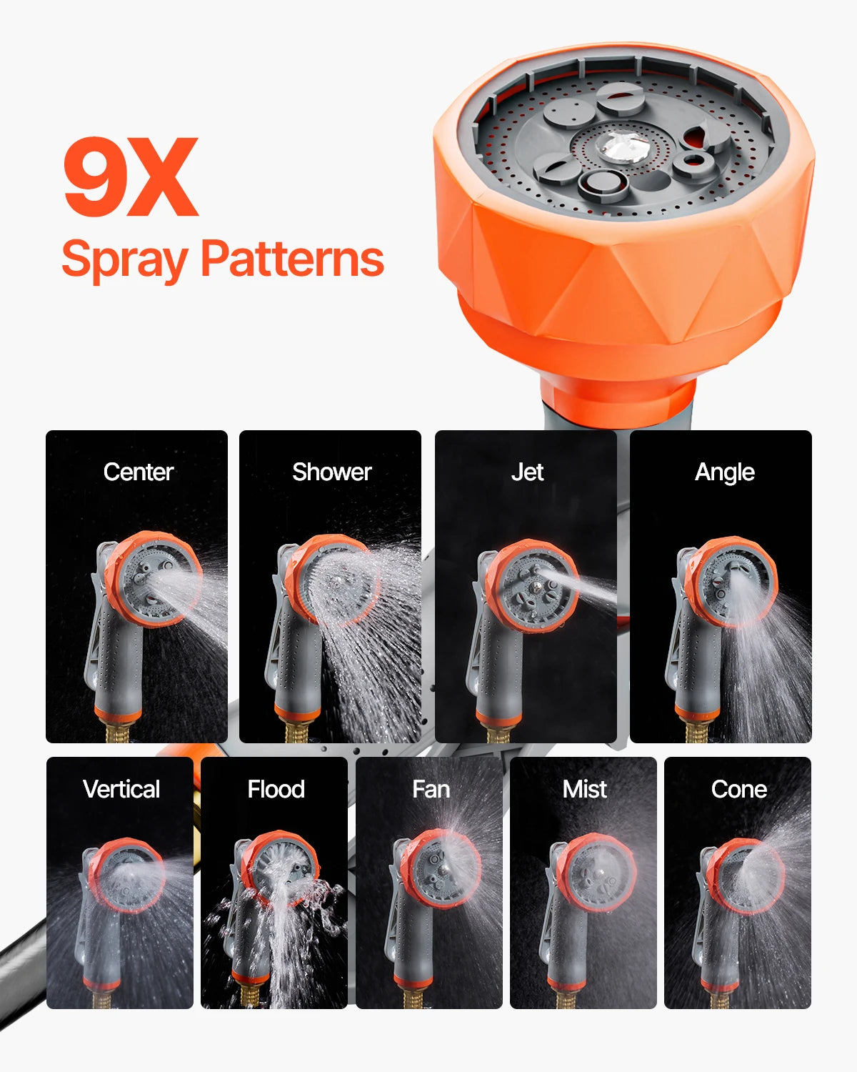Retractable Garden Hose Reel Wall Mounted Heavy Duty with 9 Patterns Nozzle Swivel Bracket