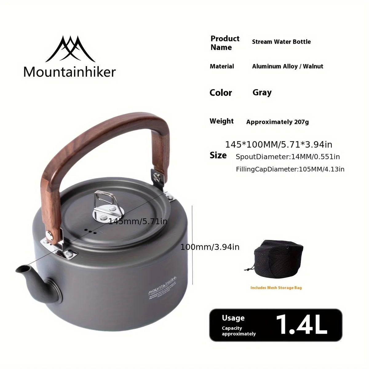 Portable Camping Tea Kettle – Lightweight Aluminum Alloy with Wooden Handle