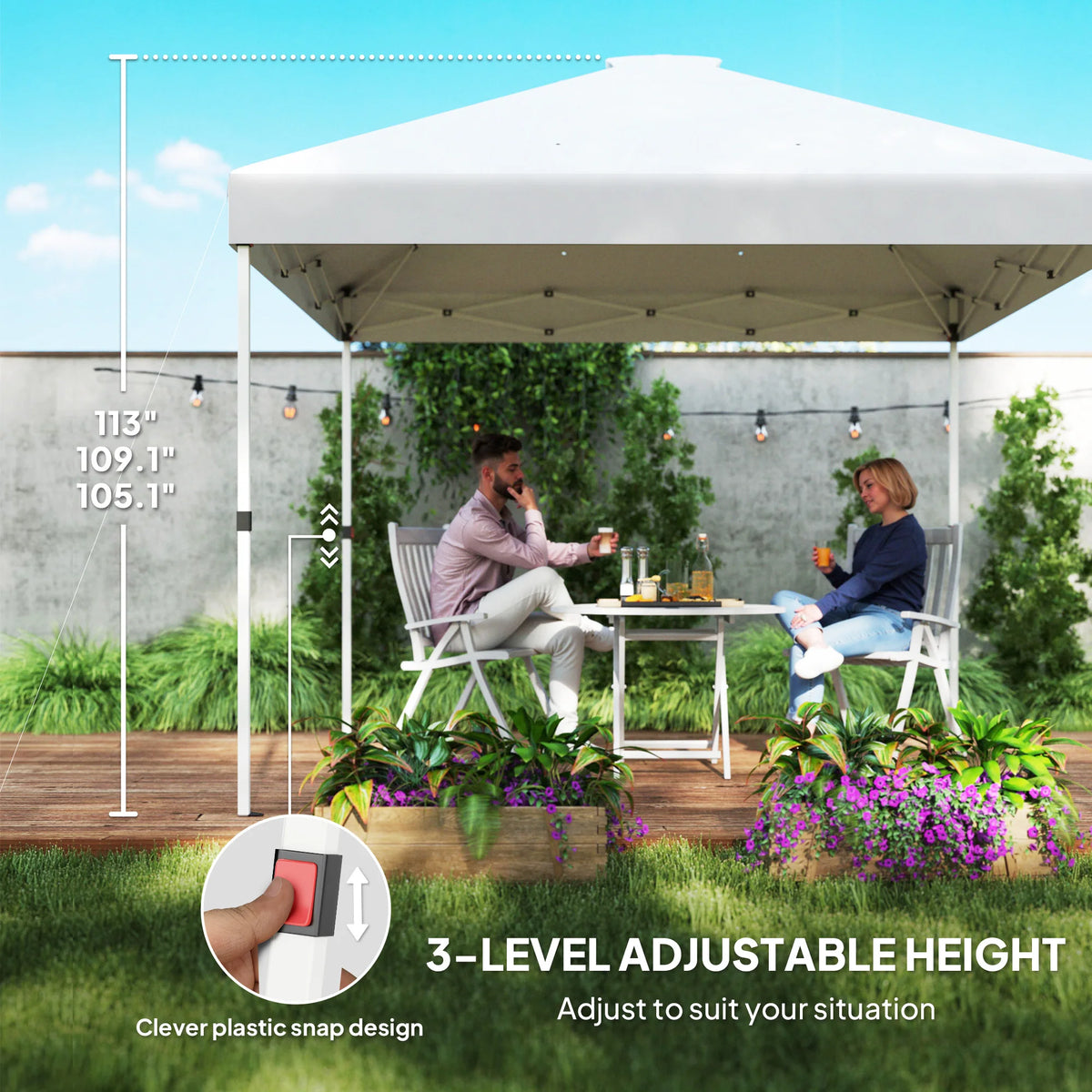 10' x 10' Pop-Up Canopy Tent with 2 Half Sidewalls – White