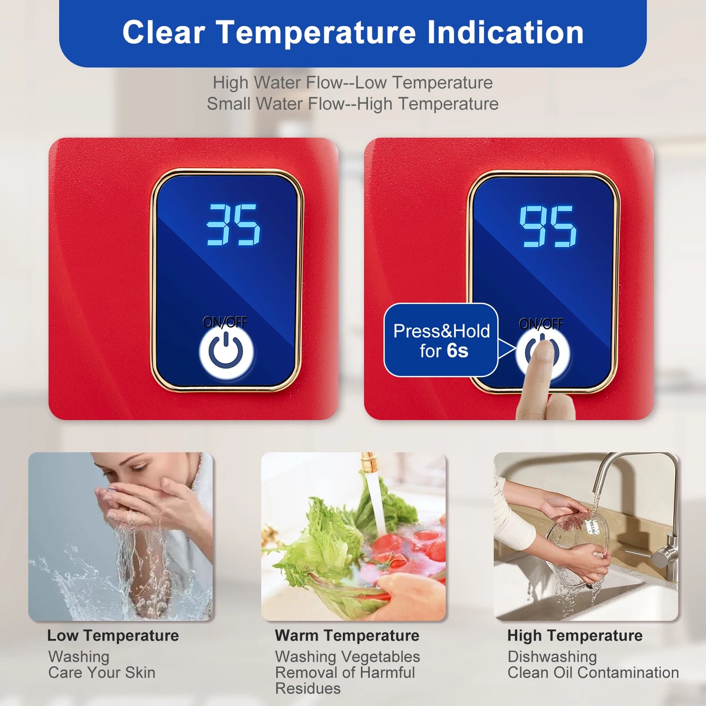 3000W Instant Water Heater 68-122℉ Kitchen