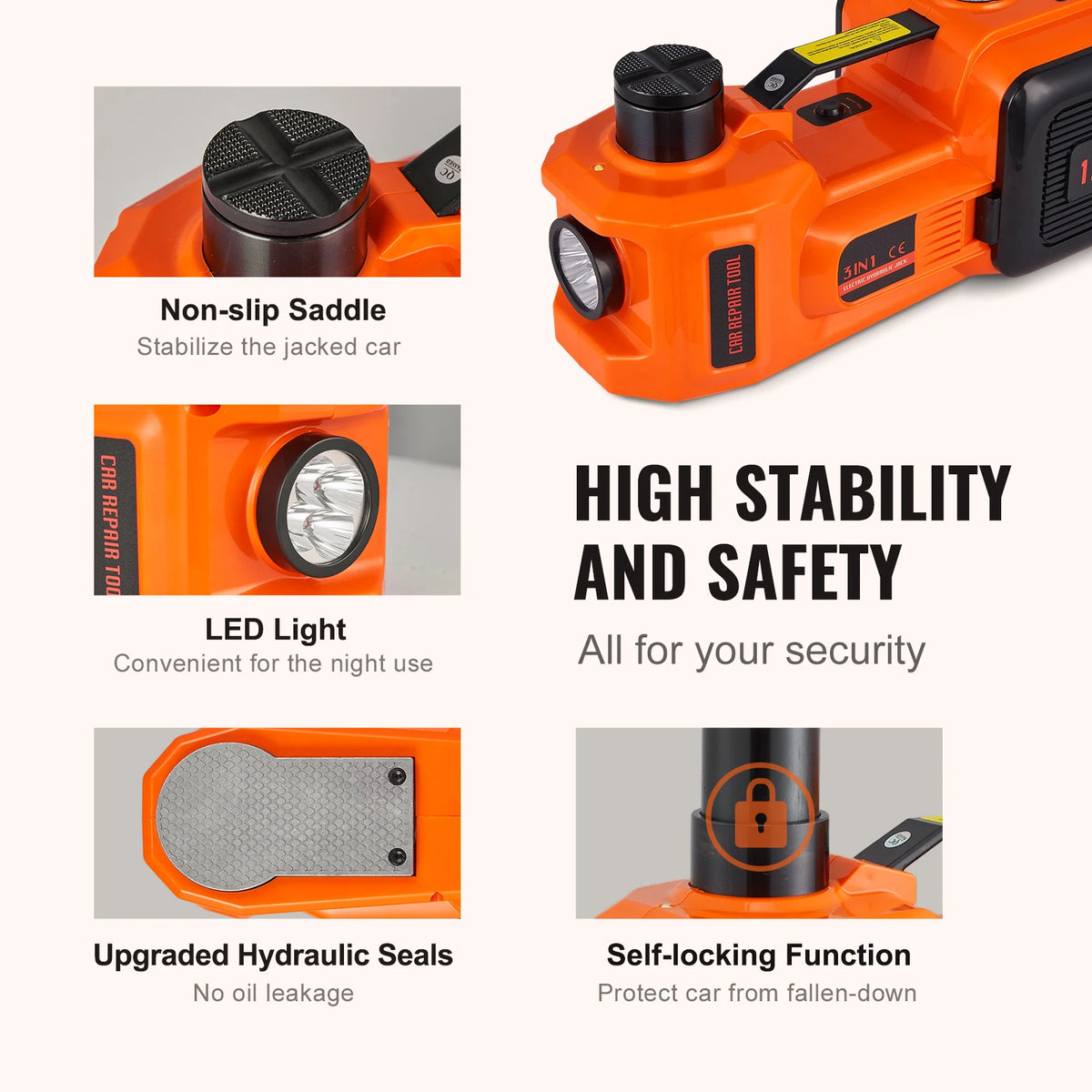 SucceBuy 5-Ton 12V Electric Hydraulic Car Jack with Tire Inflator