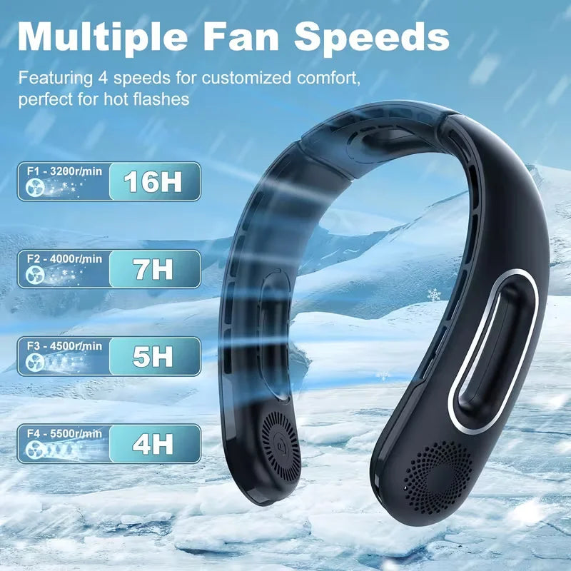 Bladeless Rechargeable Neck Fan – 4-Speed 360° Hands-Free Cooling