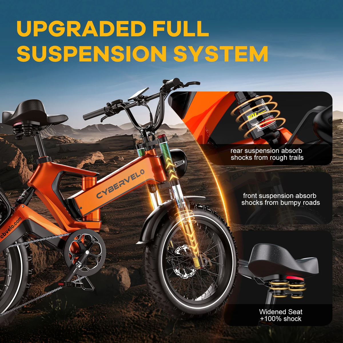 Cybervelo EK6 Folding Fat Tire Electric Bike – 2000W Peak Motor, 20" Wheels