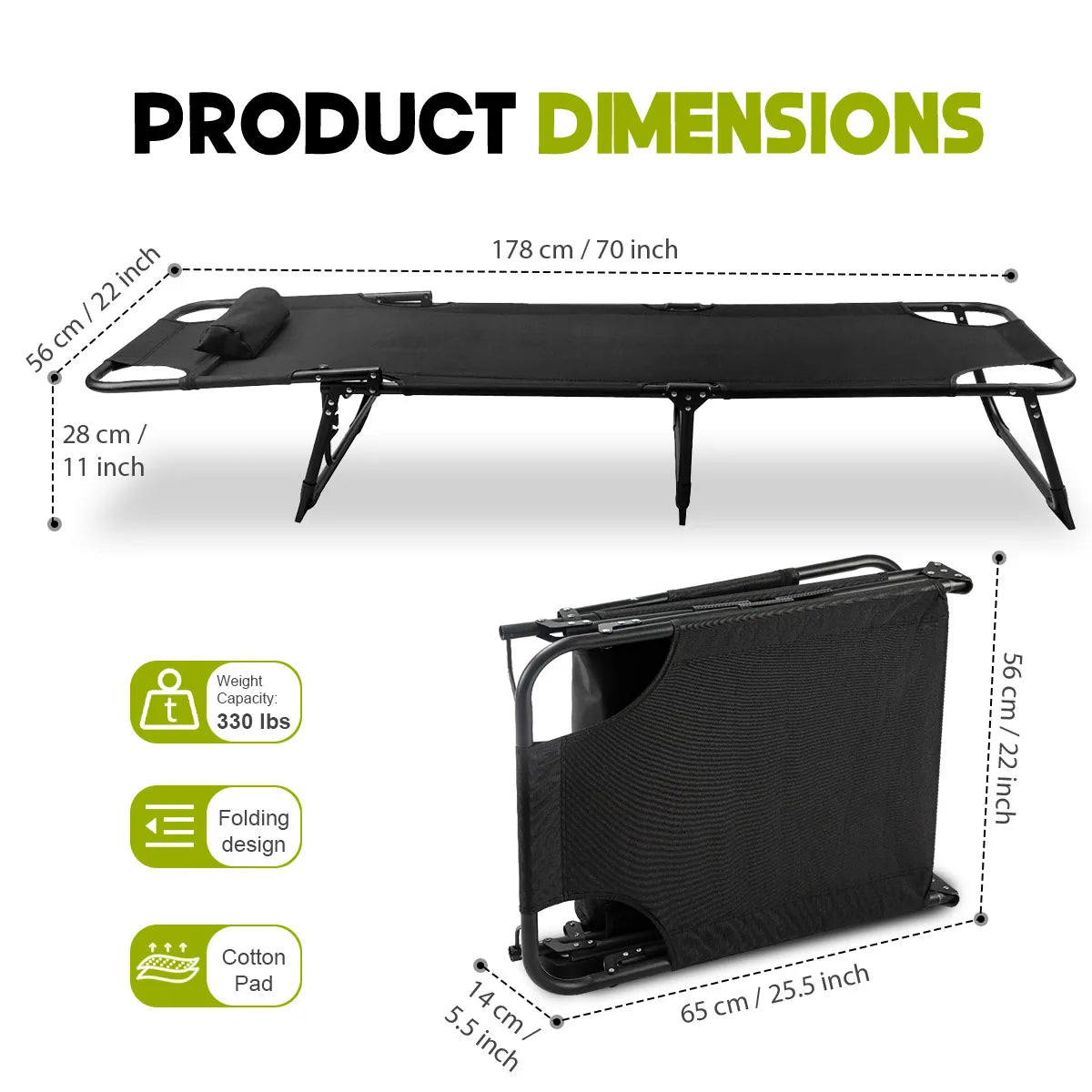 Adjustable Folding Lounge Chair with Removable Soft Cushion, 3 Position Reclining Heavy Duty 330 LBS Fold Up