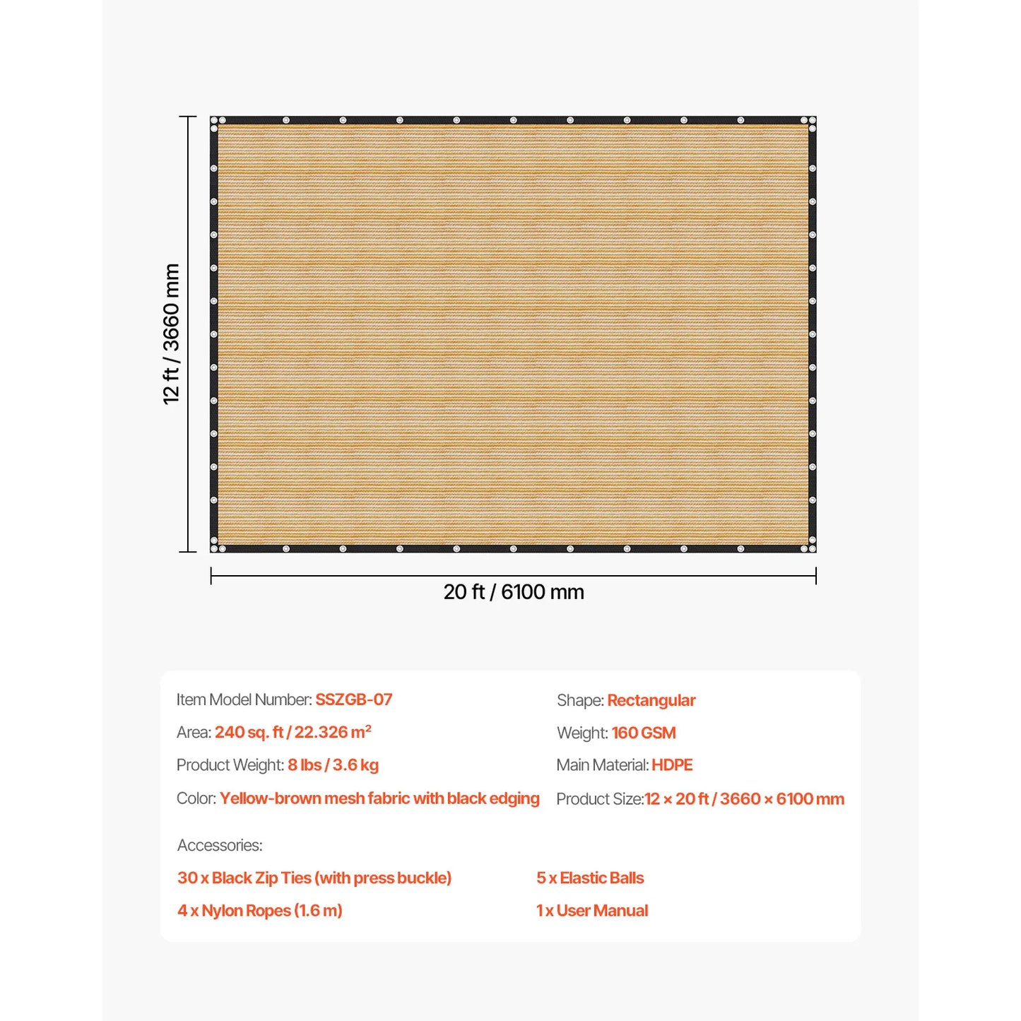 Sun Shade Cloth 10x10/12/20ft