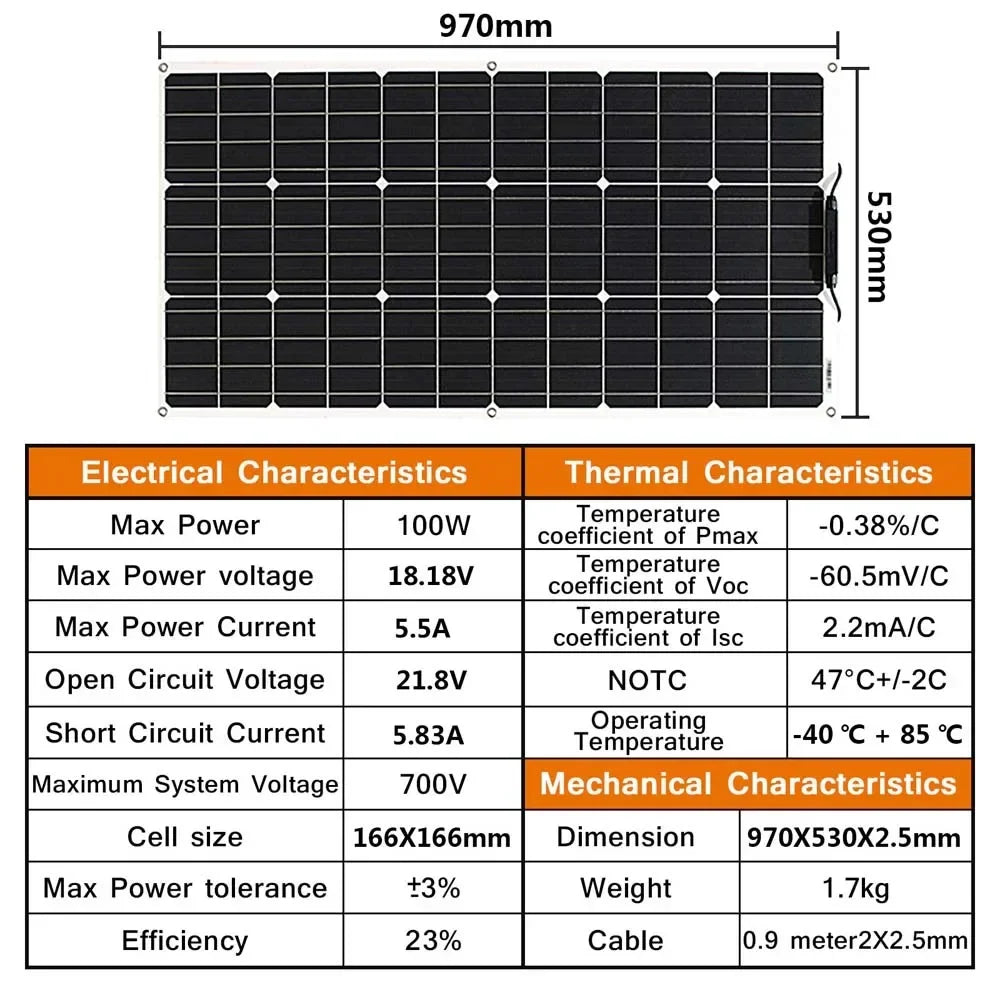 12V Flexible  Waterproof Solar Panel 600W 100W 200W 300W 400W 500W