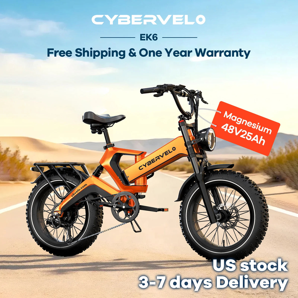 Cybervelo EK6 Folding Fat Tire Electric Bike – 2000W Peak Motor, 20" Wheels