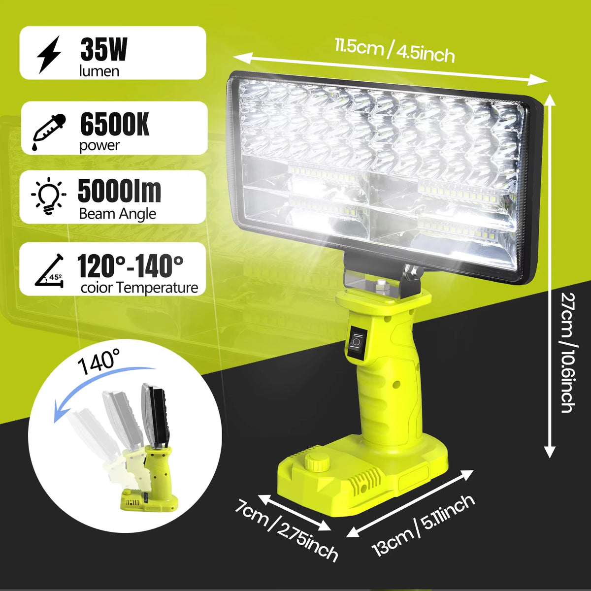 4000LM 35W LED Work Light – Compatible with Ryobi ONE+ 18V Batteries
