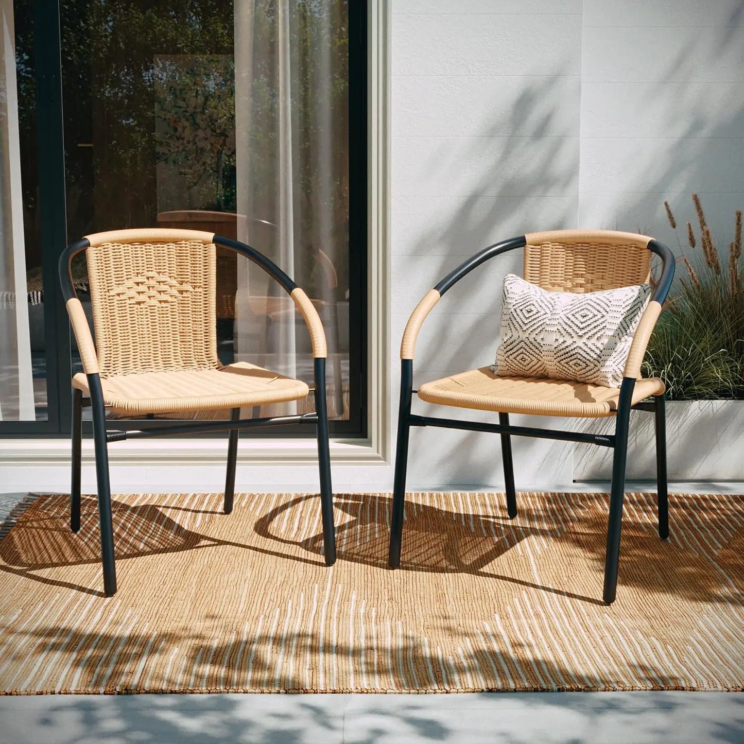 Stackable Rattan Chairs Curved Back