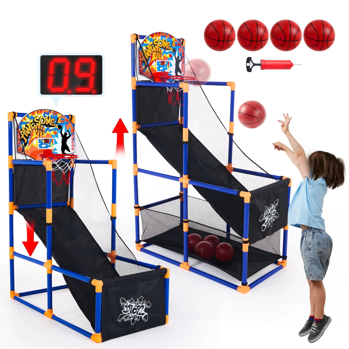 Kids' Arcade Basketball Game Set – Indoor & Outdoor with 4 Balls