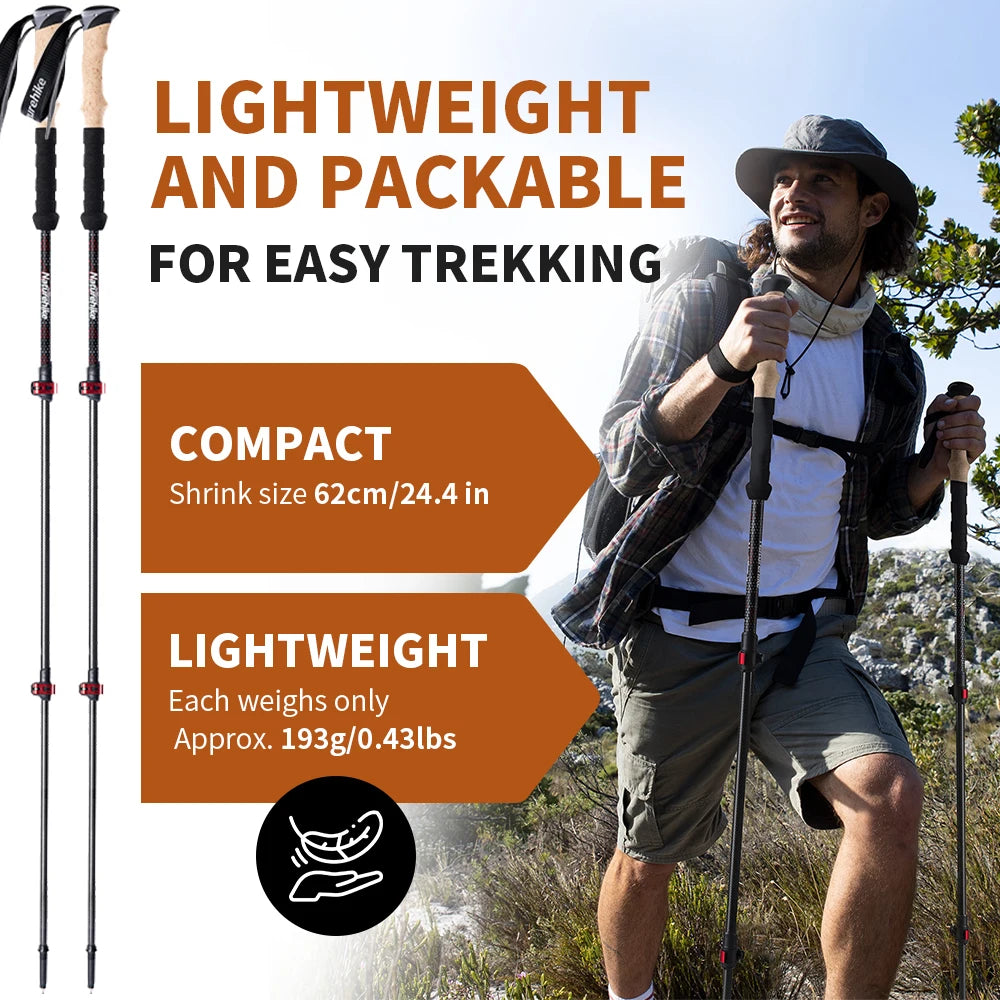 Trekking Poles 2pcs Carbon Fiber Collapsible Telescopic Sticks