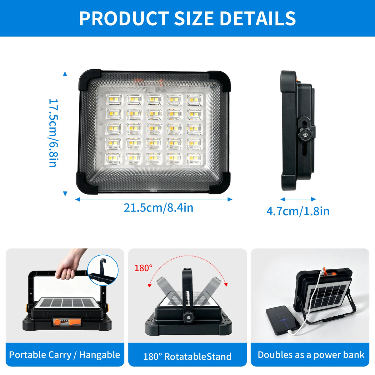 Portable Solar Rechargeable LED Floodlight & Emergency Camping Lantern
