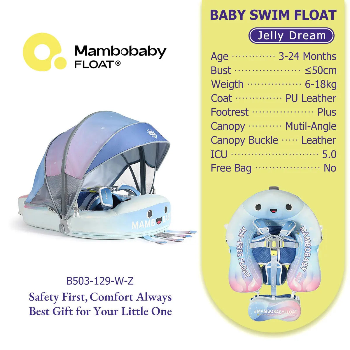 Mambobaby Baby Pool Float  For Infant Non-Inflatable Natation Buoy With Parasol