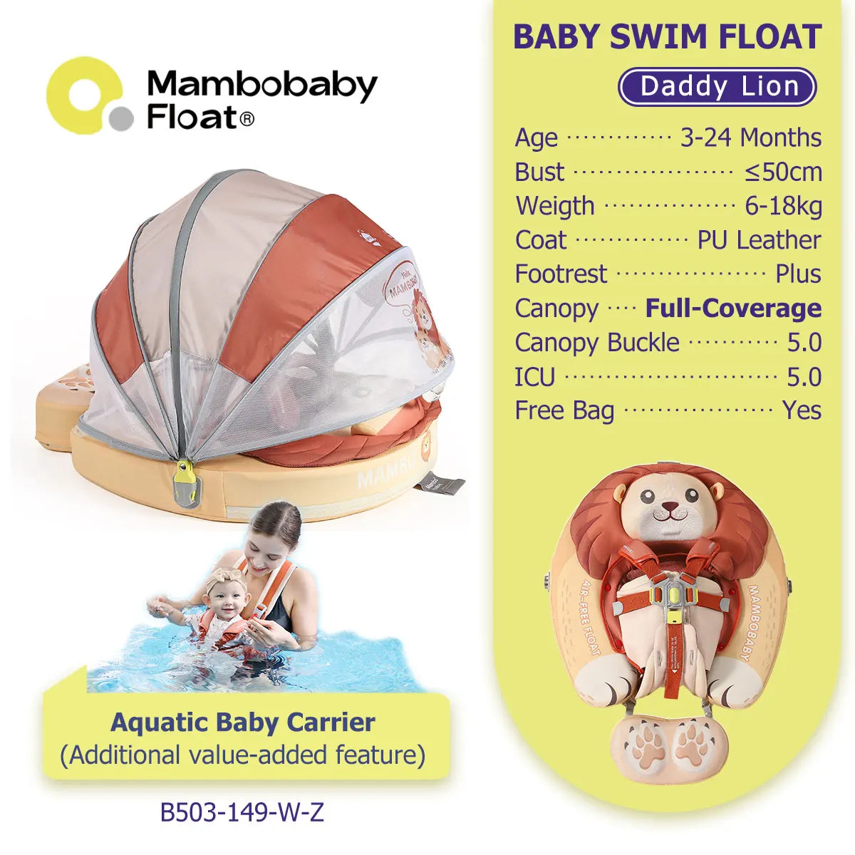 Mambobaby Baby Pool Float  For Infant Non-Inflatable Natation Buoy With Parasol