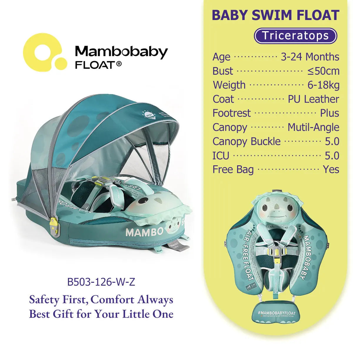 Mambobaby Baby Pool Float  For Infant Non-Inflatable Natation Buoy With Parasol