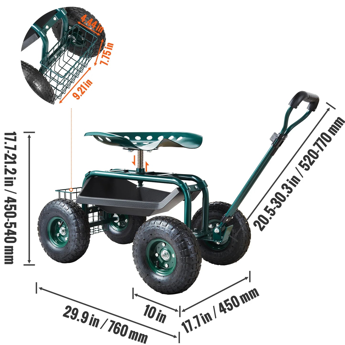 Garden Cart Rolling Workseat with Wheels