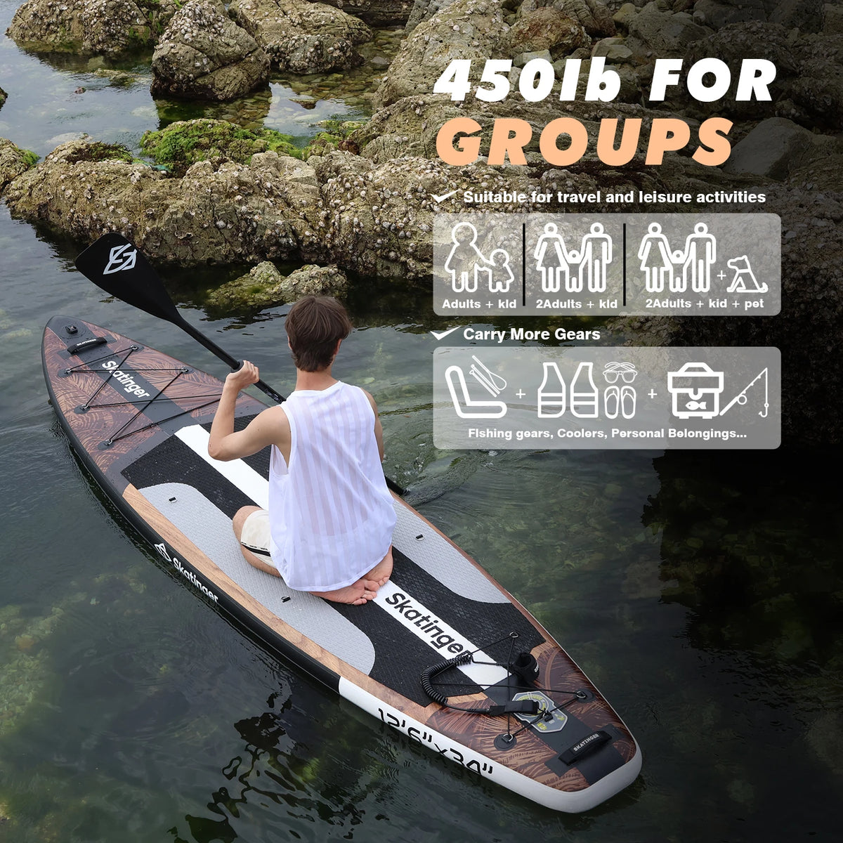 SKATINGER 12'6" × 34" Inflatable SUP Paddle Board with Accessories