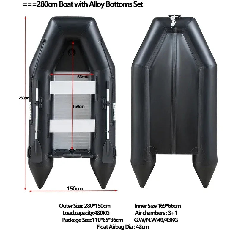 LUYA Heavy-Duty Inflatable Fishing Boat – 230–380cm with Alloy Floor & V-Keel