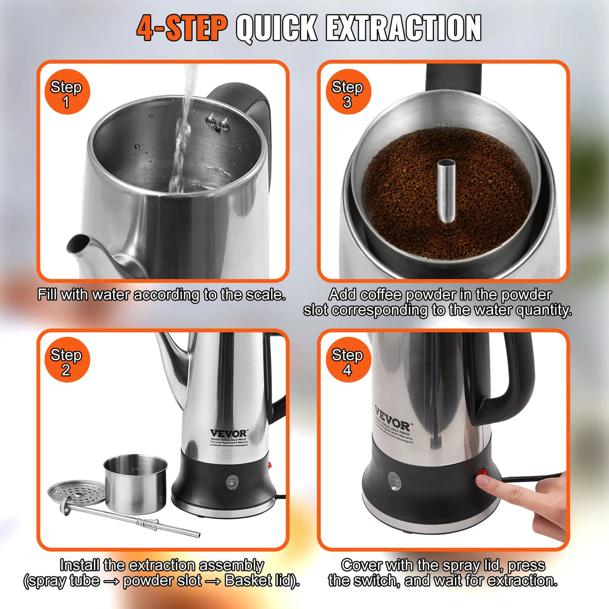 SucceBuy 12-Cup Electric Coffee Percolator – 304 Stainless Steel