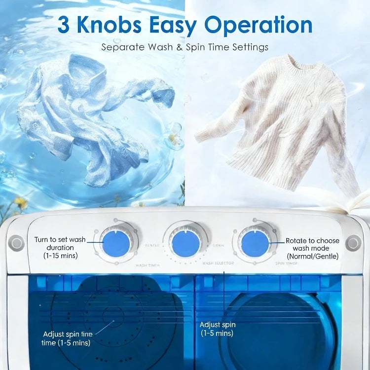 Portable Twin Tub Washing Machine Combo with Spin Dryer