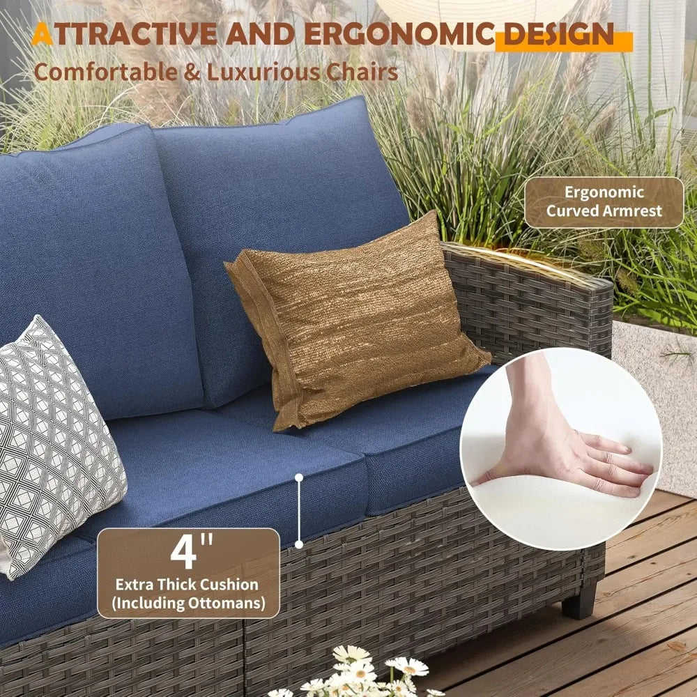 Patio Furniture Set, 6 Pieces Sectional Couch with Swivel Rocking Chair