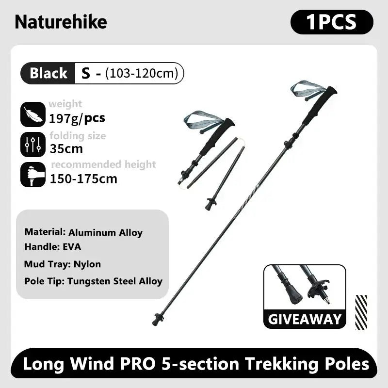 Naturehike Carbon Fiber Trekking Poles 5 Sections Portable Folding Climbing Sticks Outdoor Hiking Collapsible Walking Sticks