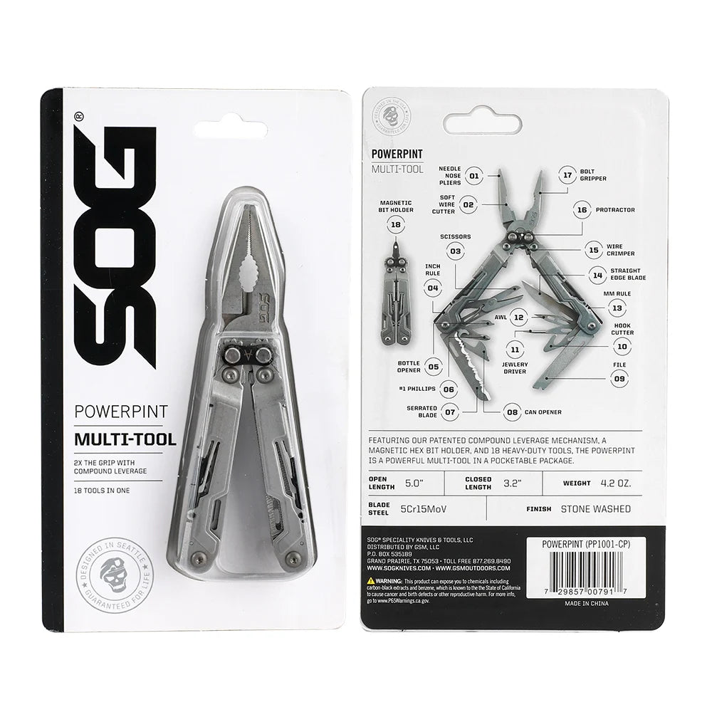 SOG PowerPint 18-in-1 Mini Multitool – Stainless Steel Pocket Pliers