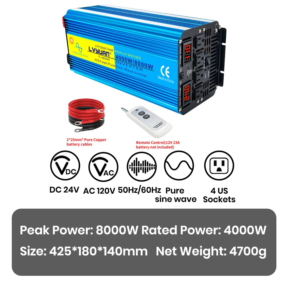 4000W 8000W  DC To AC Portable Power Inverter Voltage Converter With Remote Control