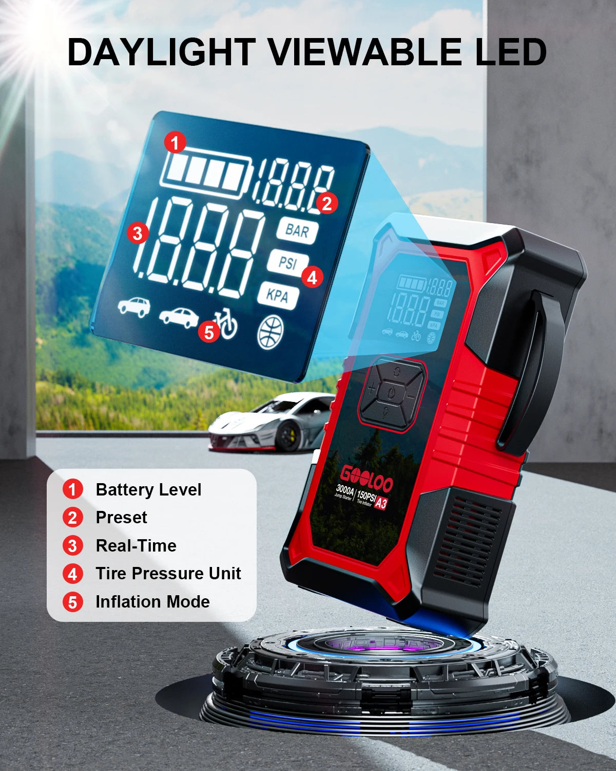 GOOLOO A3 3000A Jump Starter with 150 PSI Air Compressor