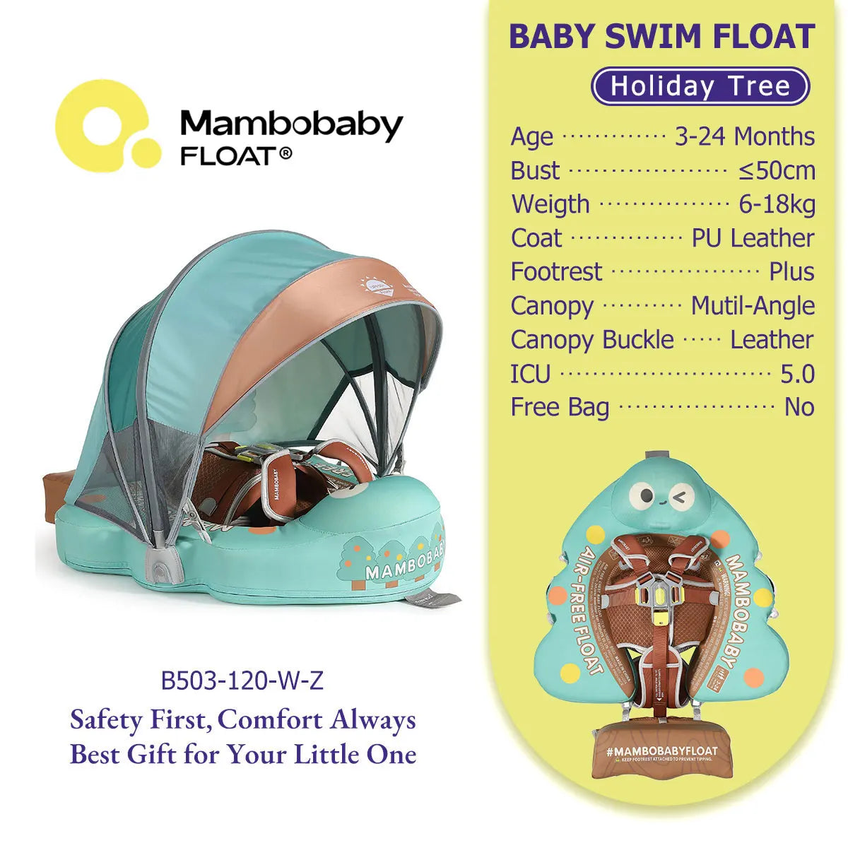 Mambobaby Baby Pool Float  For Infant Non-Inflatable Natation Buoy With Parasol