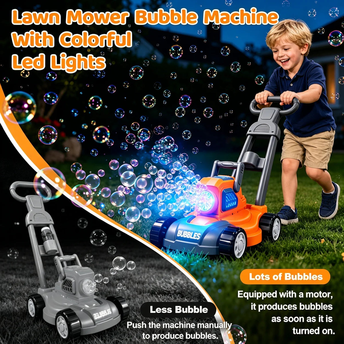 Hotfree 3-in-1 Bubble Lawn Mower for Kids with 10 Bubble Solutions