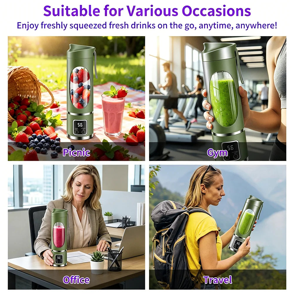 450ml Portable Juicer Blender Cup 12 Stainless Steel Blades 3 Speed Modes USB Charging